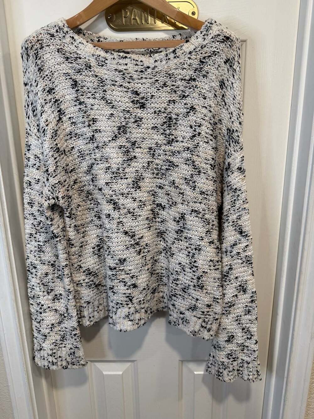 A New Day Women’s L Black White Cream Marled Knit Sweater Pullover